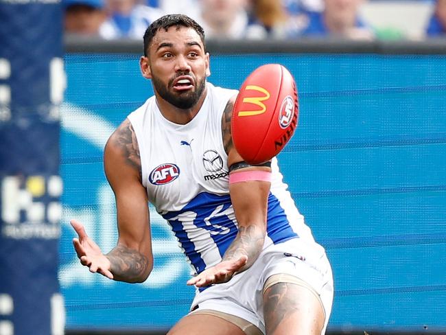 Thomas dives for a mark during his time at North Melbourne.