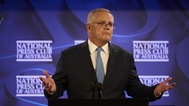 The PM during his National Press Club address. Picture: Getty Images