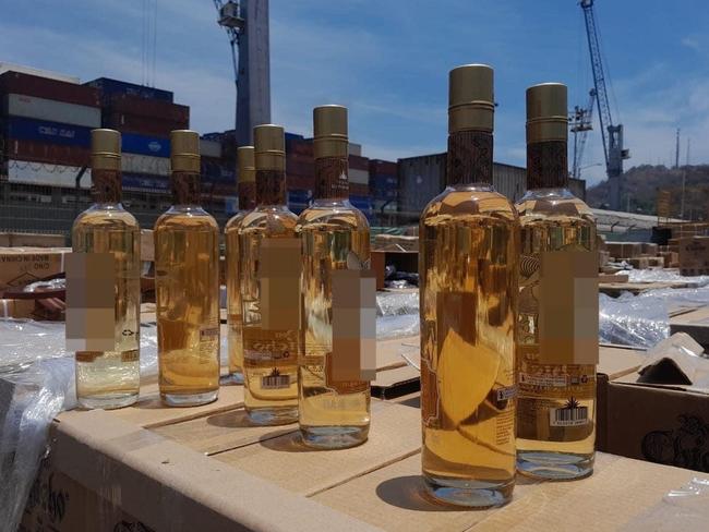 Boxes of liquid meth concealed in bottles of tequila, seized at the port of Manzanillo. Picture: SECRETARÍA DE MARINA/SEMAR