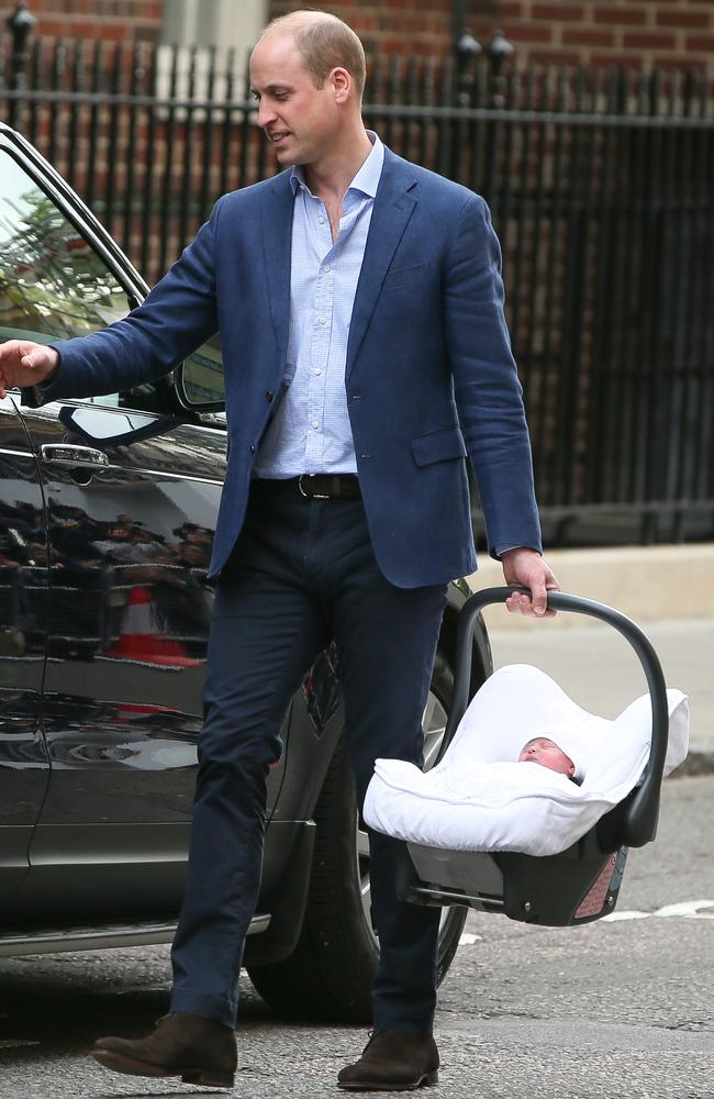 Duke and Duchess of Cambridge leave St Marys Hospital Lindo Wing after the birth of their third child. Picture: Ian Lawrence / MEGA