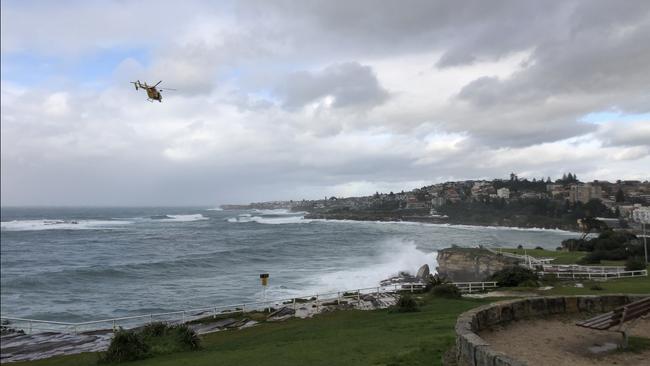 Westpac rescue helicopter flying over Coogee on Wednesday morning.