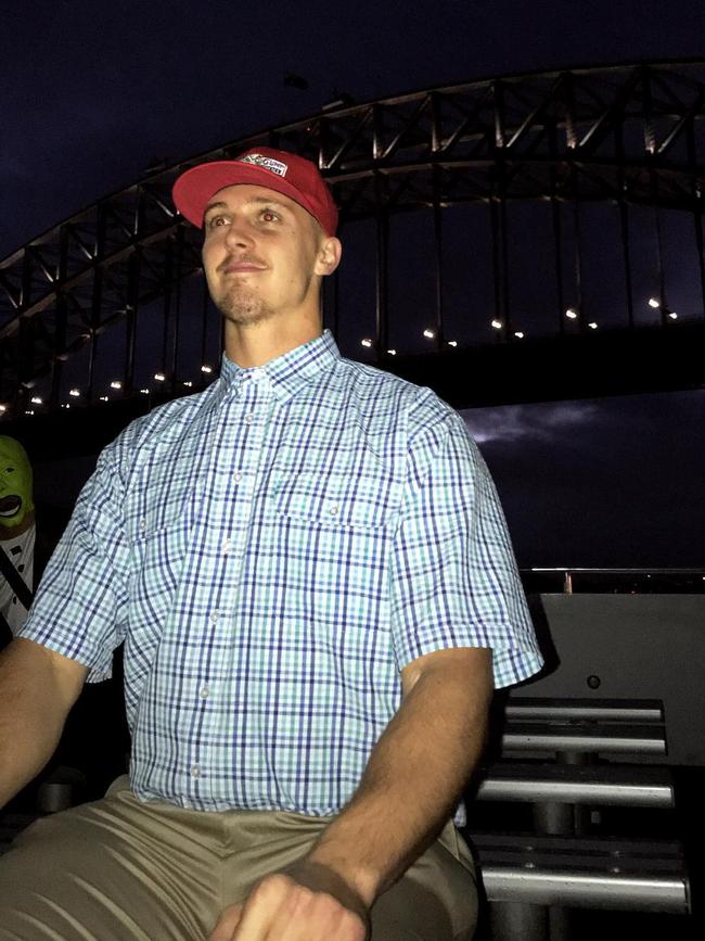 Lane as Forrest Gump on a Mad Monday cruise with the Manly Sea Eagles. Picture: Instagram