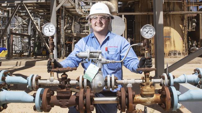 Cooper Heinjus, a 2nd year apprentice at the Santos Moomba Gas Plant. Picture: Simon Cross