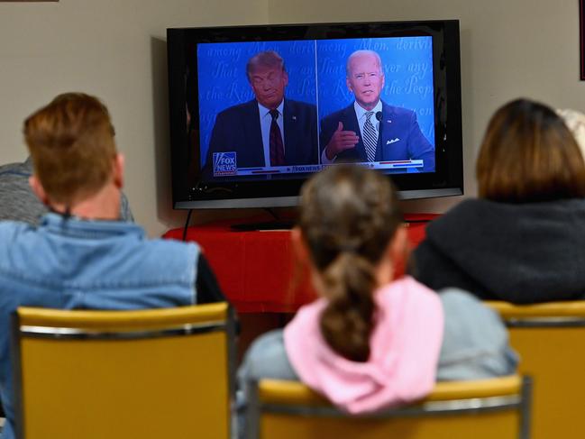 Trump supporters watch the first presidential debate. Picture: AFP