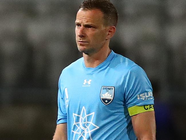 SYDNEY, AUSTRALIA - APRIL 12: Alex Wilkinson of Sydney FC looks dejected after defeat during the A-League Mens match between Sydney FC and Adelaide United at Netstrata Jubilee Stadium, on April 12, 2022, in Sydney, Australia. (Photo by Mark Metcalfe/Getty Images)