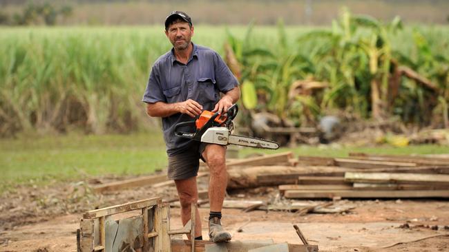 Ten anniversary of Cyclone Yasi. Inaugural North Queensland Cowboys captain Laurie Spina cleans up after Cyclone Yasi at his cane farm near Ingham. Picture: Evan Morgan