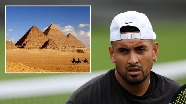 Nick Kyrgios and the Pyramids of Egypt. Photos: Getty Images/iStock