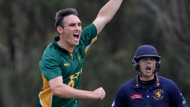 Sheridan celebrates a wicket against Strathmore in 2018.