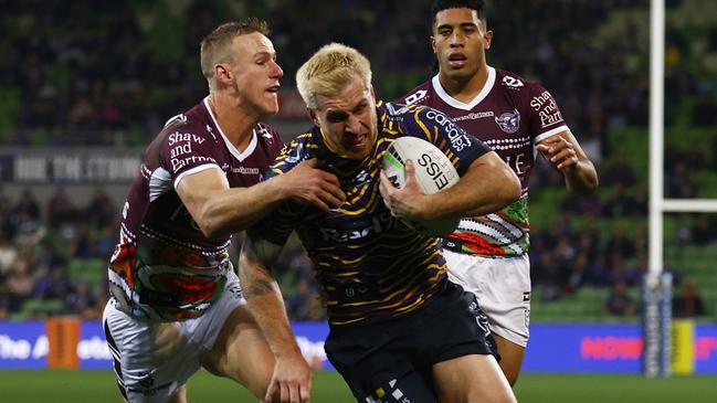 Cameron Munster scored the opening try for the Storm against Manly. Picture: Daniel Pockett/Getty Images