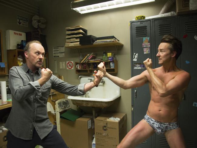 Fighting chance ... Michael Keaton and Edward Norton in a scene from "Birdman", which led the pack in nominations. Picture: AP Photo/Fox Searchlight Pictures