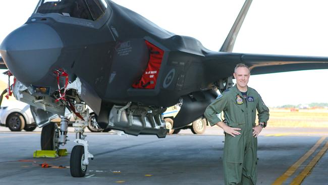 3rd Squadron CO Wing Commander Matthew Harper with one RAAF's new additions the F-35A Lightning II will be among 50 fighting planes involved in Exercise Arnhem Thunder 21 over the Top End. Picture: Glenn Campbell