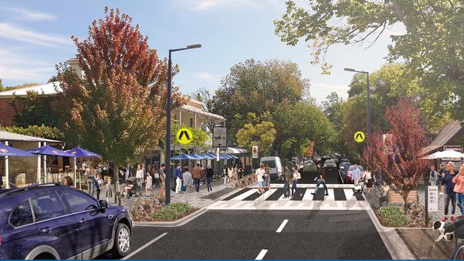 An artist impression of a new pedestrian crossing set to be part of the Hahndorf Township Improvement and Access Upgrade Project.