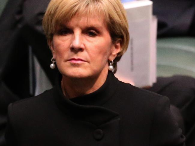 Foreign Minister Julie Bishop leaves at the end of Question Time today in the House of Representatives, Federal Parliament, Canberra.