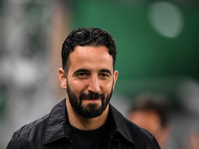 (FILES) Sporting's coach Ruben Amorim looks on during the Portuguese League football match between Sporting CP and SL Benfica at the Jose Alvalade stadium in Lisbon on April 6, 2024. Ruben Amorim was on November 1, 2024, named as the new manager of Manchester United, replacing the sacked Erik ten Hag. The 39-year-old Portuguese coach, who won two Primeira Liga titles with Sporting Lisbon, has signed a deal until 2027 and will join the club on November 11. (Photo by PATRICIA DE MELO MOREIRA / AFP)