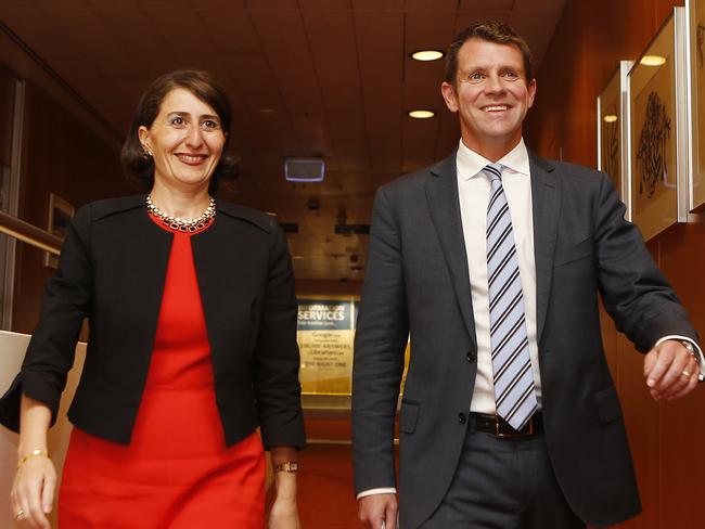 Mike Baird with his likely successor Gladys Berejiklian. Picture: AAP