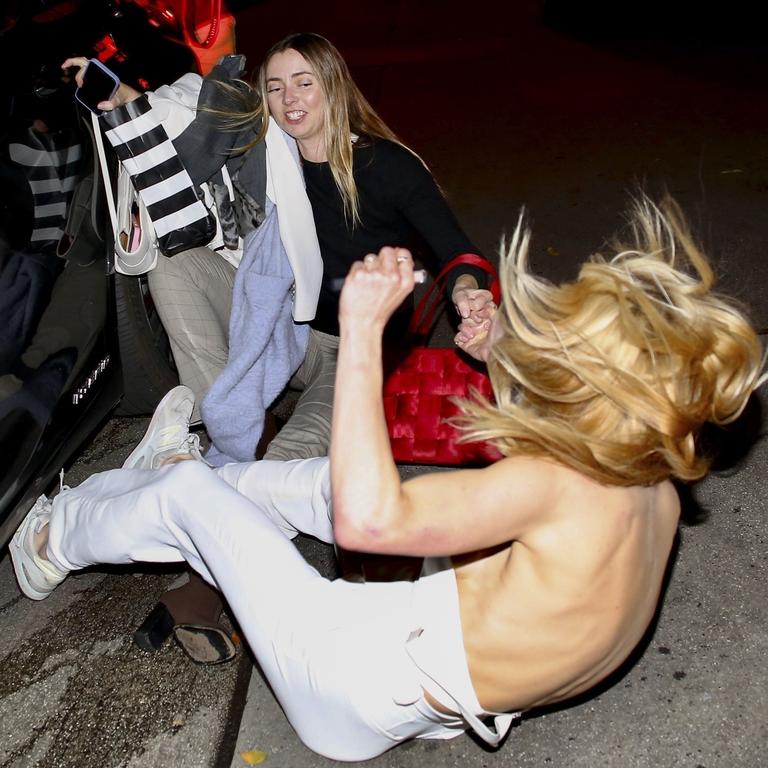 The 31-year-old’s friend attemped to stop the fall by holding her hand as Eastwood took a dramatic stack on the pavement. Picture: Roger / BACKGRID