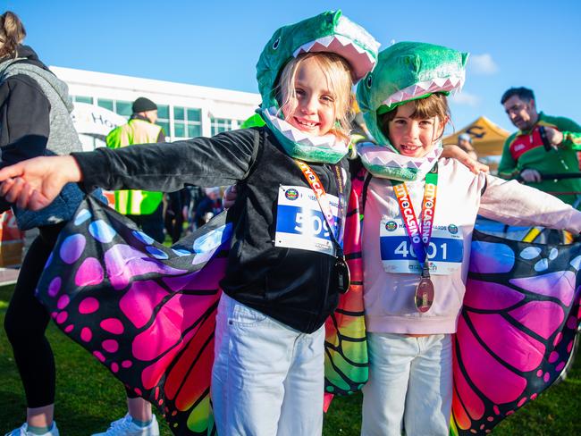 Edie Scott and Eve Dryburgh after crossing the finish line at the City to Casino on Sunday 18th May 2025.Picture: Linda Higginson