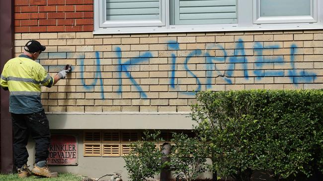 An apartment block on Fullerton St, in Woollahra, after it was damaged with anti-Israel graffiti. Picture: Tim Hunter