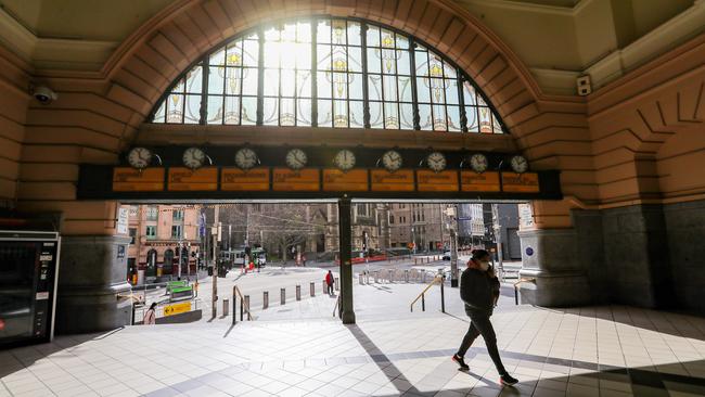 Flinders St Station was deserted this week. Picture: Alex Coppel.