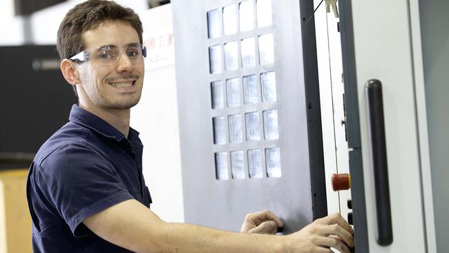 Liam Davis at CNC Components, Brendale, which will receive $260,000 from the Federal Government. Picture: AAP/Sarah Marshall