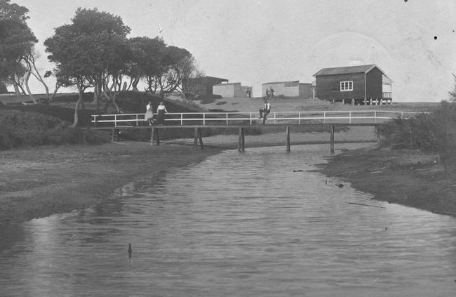 The footbridge over Newport Lagoon c1915.