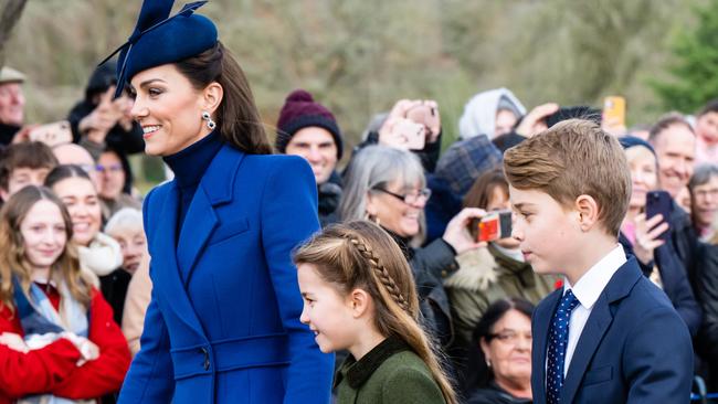 Catherine, Princess of Wales, Princess Charlotte of Wales and Prince George of Wales attends the Christmas Morning Service at Sandringham Church. Picture: Samir Hussein/WireImage