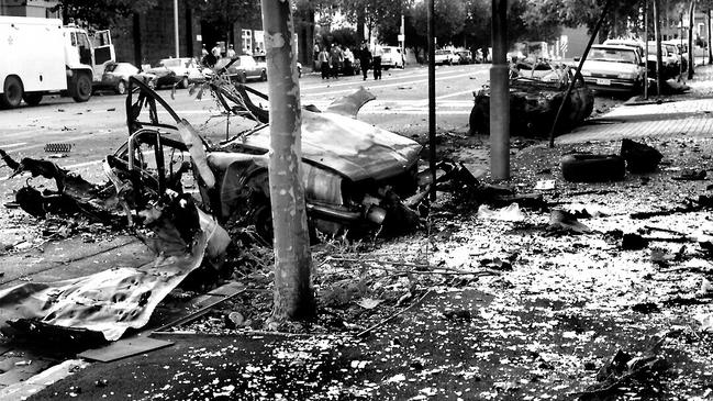 The scene in Russell Street after the bomb exploded on 27 March 1986. Picture: Supplied