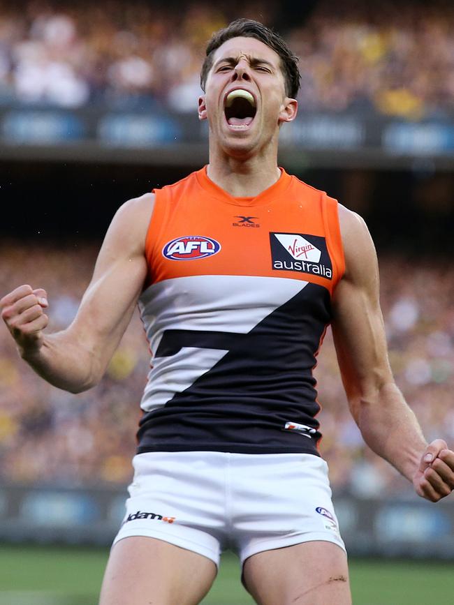 Josh Kelly celebrates a second quarter goal. Picture: Michael Klein