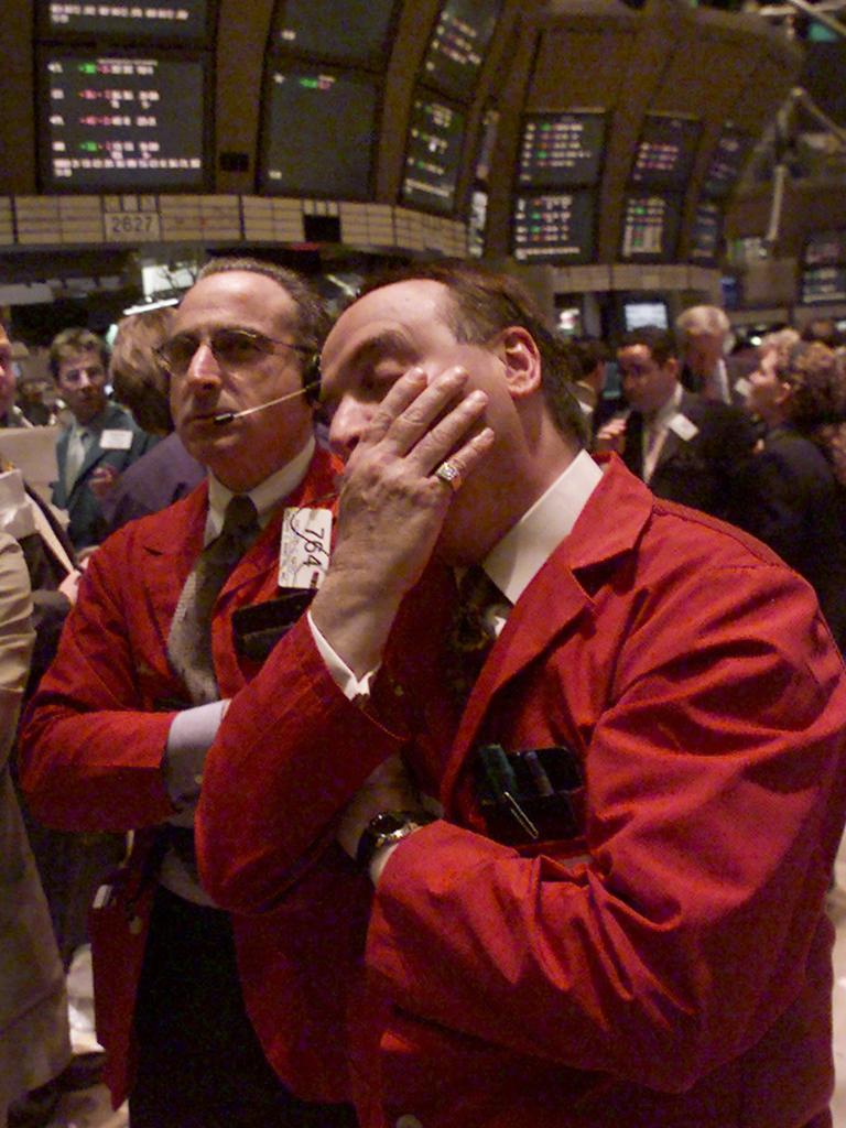 Wall Street’s tech crash from April 2000 resulted in the S&amp;P 500 losing 40 per cent of its value over three years. Picture: AP