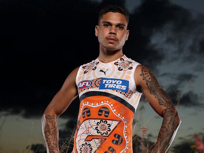 Bobby Hill at Woo-la-ra lookout Homebush in the GWS Giants 2022 Indigenous Guernsey ahead of the Sir Doug Nicholls Round. The Giants will host the West Coast Eagles at Giants Stadium. Photo by Phil Hillyard (**NO ON SALES** - ÃÂ©Phil Hillyard )