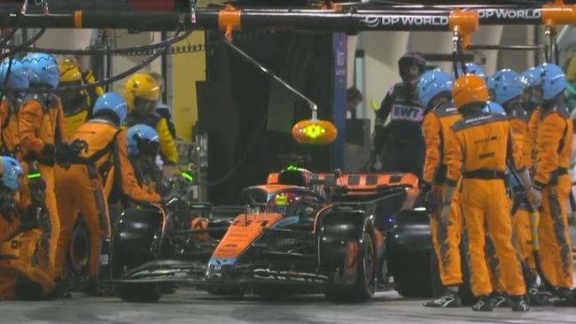 Oscar Piastri’s McLaren was dead in the pits. Photo: Fox Sports.