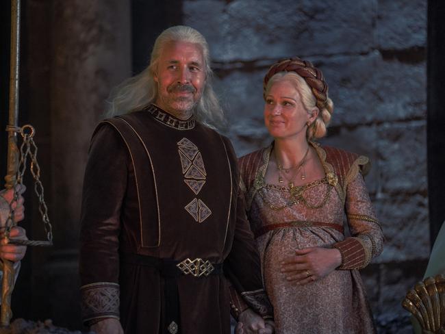 Something to smile about? We shall see ... King Viserys and his queen in Episode One of House Of The Dragon. Pic: HBO/BINGE/FOXTEL