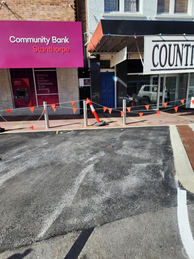 Line marking works began on July 12 to mark out a new designated disability parking bay as part of the Stanthorpe streetscape upgrades. Photo: Nathan Colyer