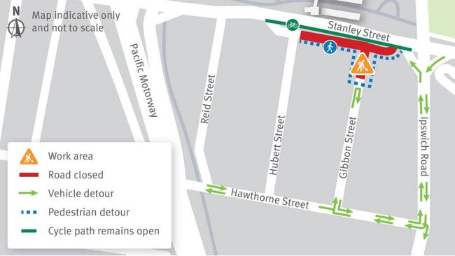 The new road arrangements in place at night time.