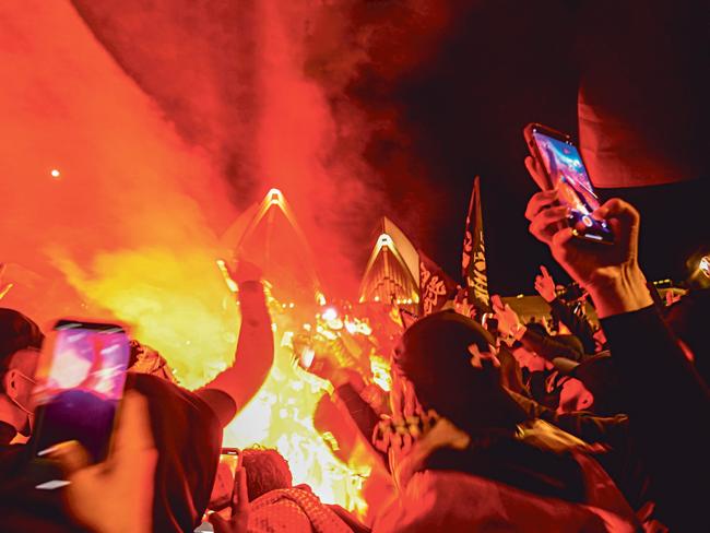 ‘Rally For A Free Palestine’ protest on the forecourt of The Sydney Opera House in Sydney following the Hamas terror attack on Israel. Picture: NCA NewsWire / Jeremy Piper