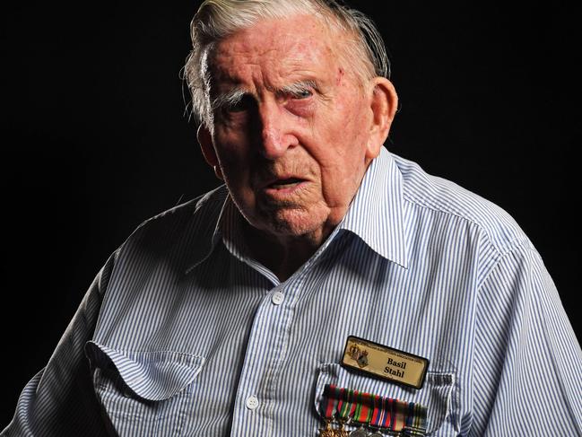 Veteran Basil Stahl was in trenches in Larrakeyah when the first bombs hit Darwin on February 19, 1942. He has made his annual trip to the Northern Territory to help commemorate the day. Picture: Che Chorley