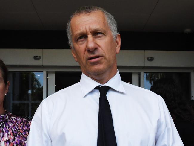 Prosecution Phillip Strickland SC gives a statement outside NT Supreme Court after the jury delivered a not guilty charge for Zachary Rolfe on all three counts. Picture: (A)manda Parkinson