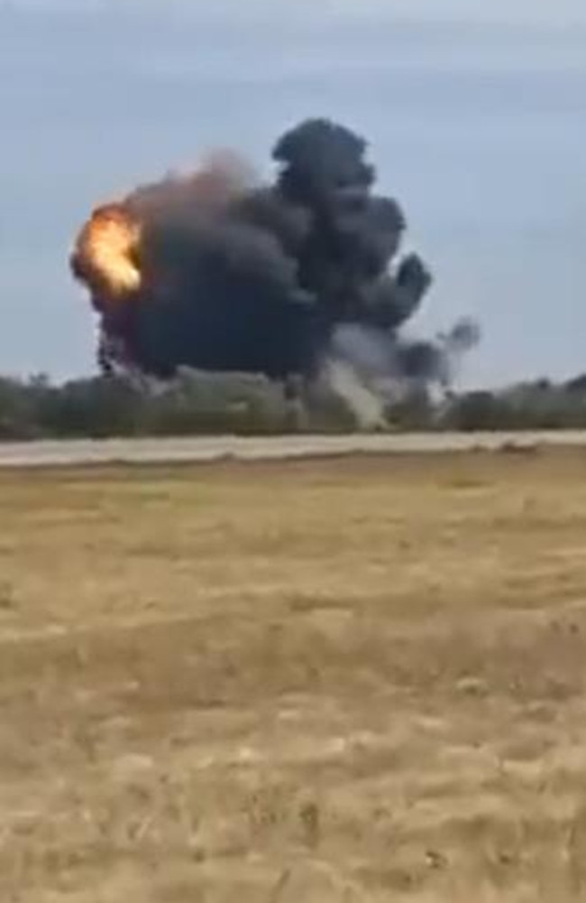 Soviet Union-era Russian Sukhoi Su-25 jet fighter crashes and explodes on take off