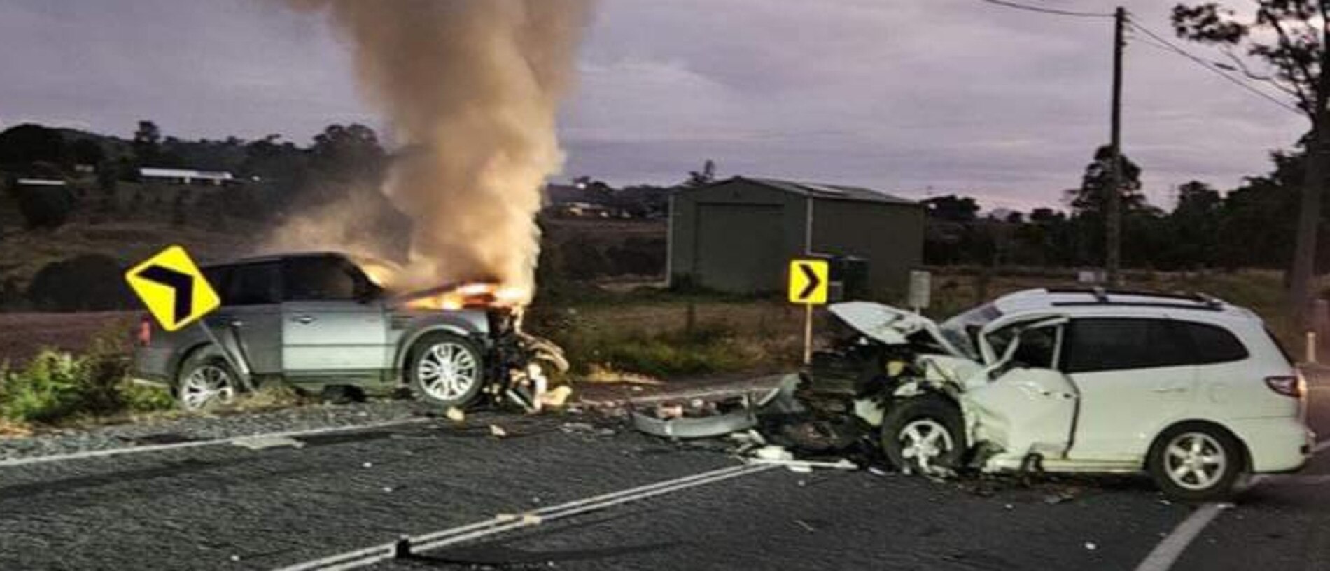 The driver of one of the cars was left with multiple injuries including broken ribs and arms as a result of this crash on the Bruce Hwy at Chatsworth on June 29, 2024.