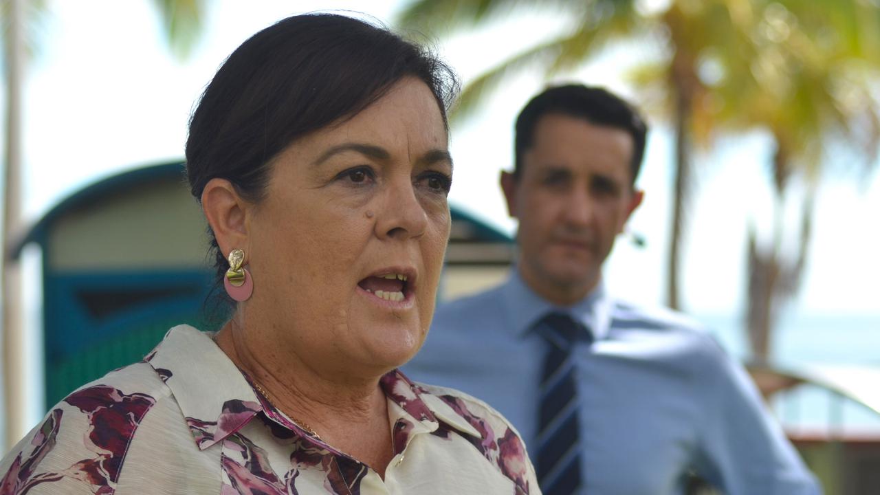 LNP Candidate for Thuringowa Natalie Marr and Opposition Leader David Crisafulli, at a news conference at Strand Park, Townsville, on February 26. Picture: Natasha Emeck