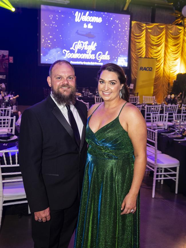 Zac Wells and Heidi Glover-Wells at LifeFlight Toowoomba Gala at The Goods Shed, Saturday, May 6, 2023. Picture: Kevin Farmer