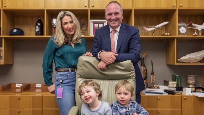 Deputy Prime Minister of Australia Barnaby Joyce, Vikki Campion and their children. Picture: NCA NewsWire/Martin Ollman