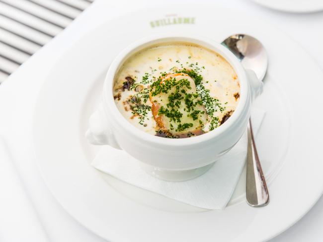 French onion soup at Bistro Guillaume. Picture: Supplied