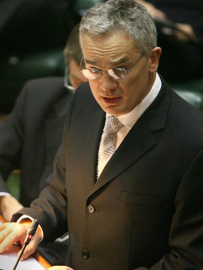 John Lenders delivering the 2008 state budget at Parliament House in Melbourne.