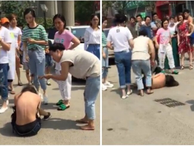 Trouble in China’s marriages ... footage of a woman beating her husband’s mistress in a street in Bozhou, Anhui province went viral in June.