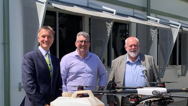 AGTECH: Vice-Chancellor and president of CQUniversity Australia Professor Nick Klomp, Minister for Water, Resources and Northern Australia and Federal Member for Hinkler Keith Pitt, and Deputy Mayor Bill Trevor at the new Ag-Tech facility in Bargara.