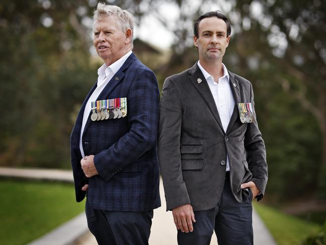 Pictured is Iraq war veteran Alan Toner and Vietnam veteran Peter Handley. Picture: Sam Ruttyn