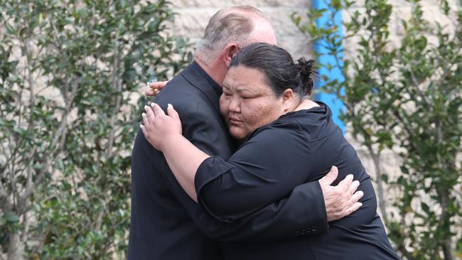 Mourners arrive at the funeral of Tyrese Bechard on Thursday. Picture: John Grainger