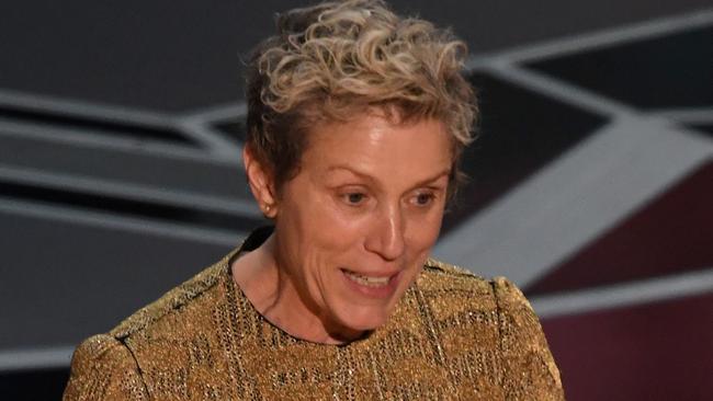 US actress Frances McDormand delivers a speech after she won the Oscar for Best Actress in 