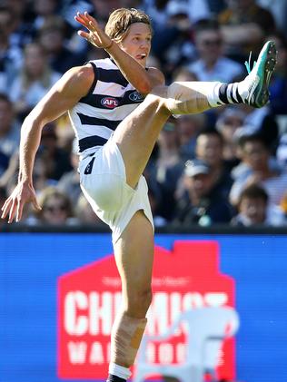 Rhys Stanley kicks a goal. Picture: Michael Klein